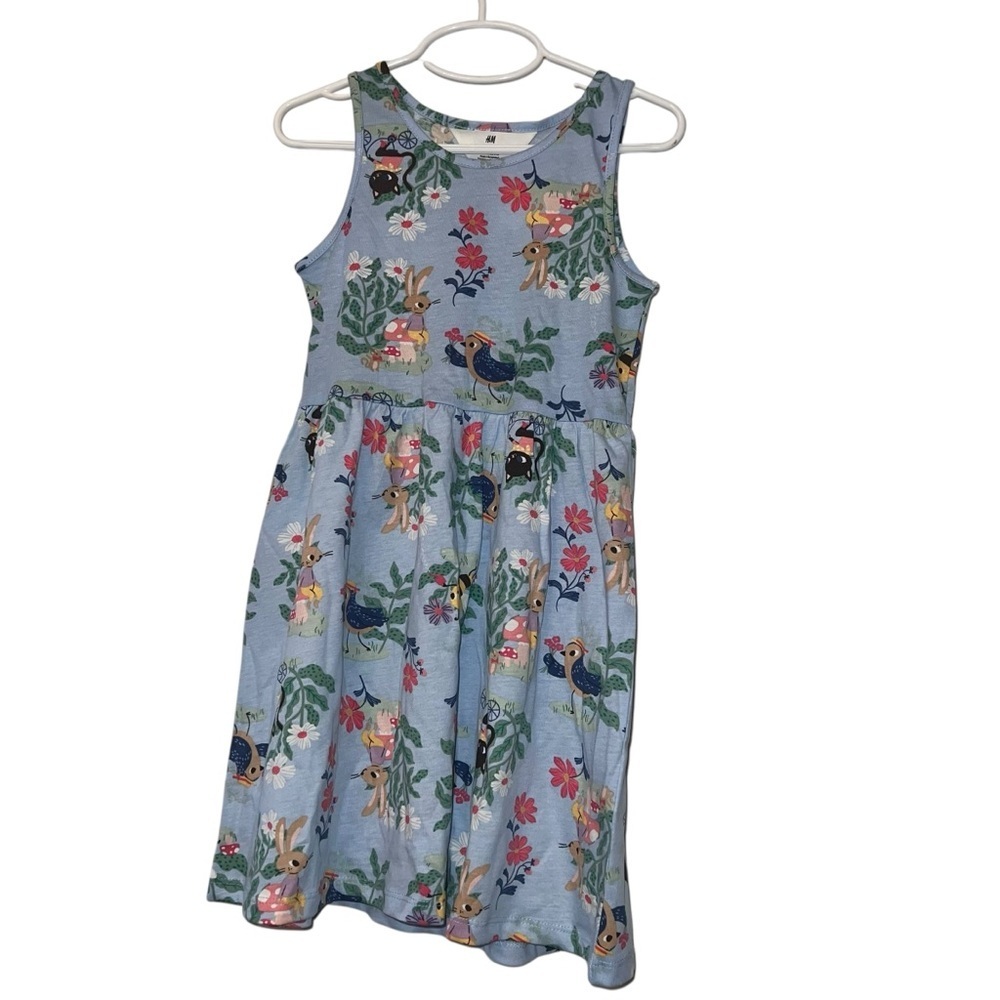 H&M bunnies bird Floral Blue girls sleeveless Dress NWT sz 4-6Y